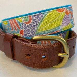 Colorful Eliza B. Leather & Fabric Belt With Brass Buckle Fits 37 - 39"